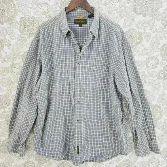 Timberland Checker Button down Long sleeve  Men's Shirt XXL Blue - Picture 1 of 7